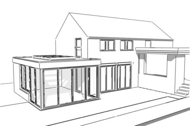 Véranda espace de vie plan